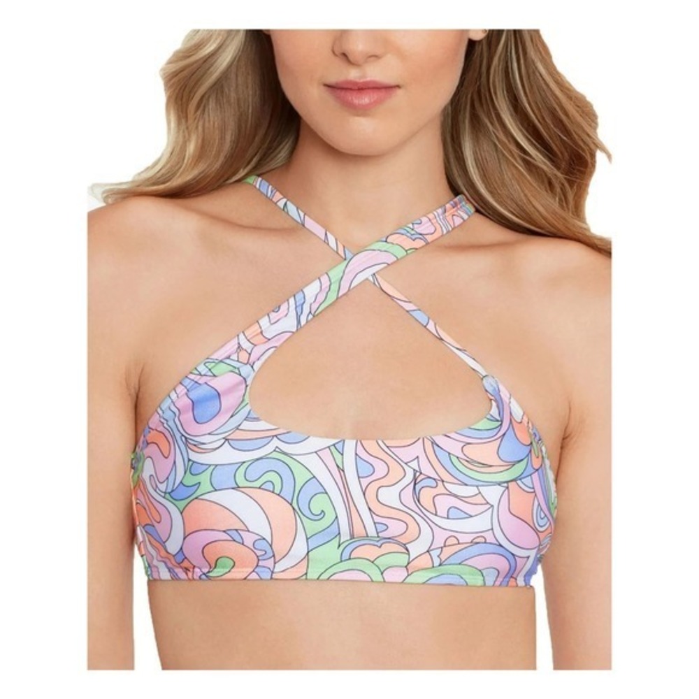 Salt + Cove Womens Multi Pastel Psychedelic Swirl Crisscross Bikini Top Size M